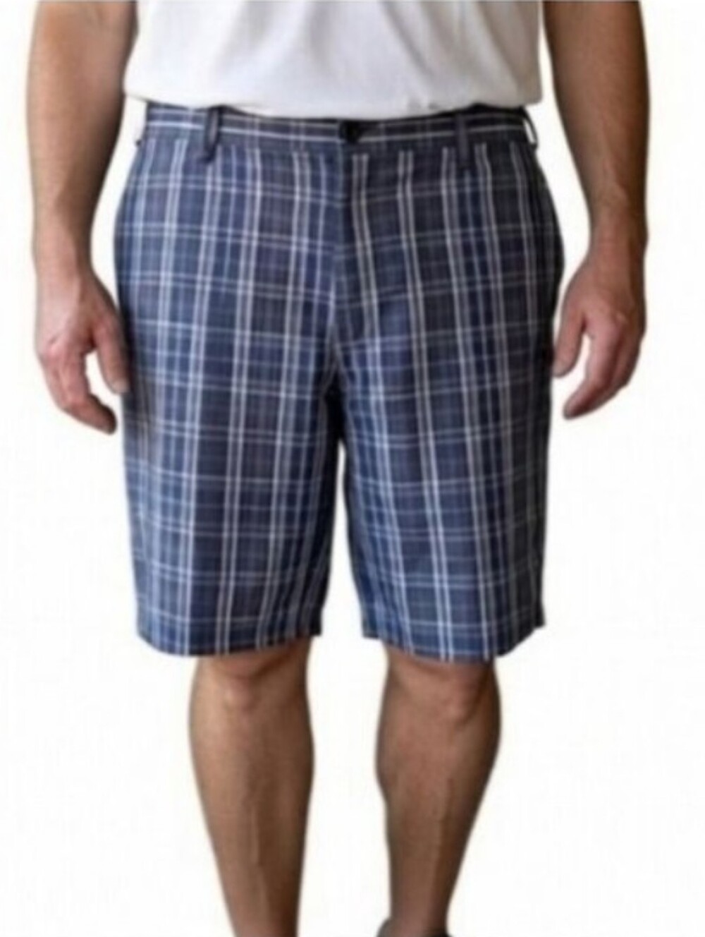 Dockers Men's Flat Front Blue Gray Plaid Shorts Size 40
